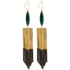 18 Carat Two Tones Gold Plated Fringed Earrings, Agate Navettes from IOSSELLIANI