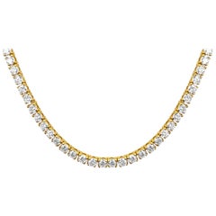 18 Carat VVS Diamond Tennis Necklace 14 Karat Yellow Gold Unisex Necklace
