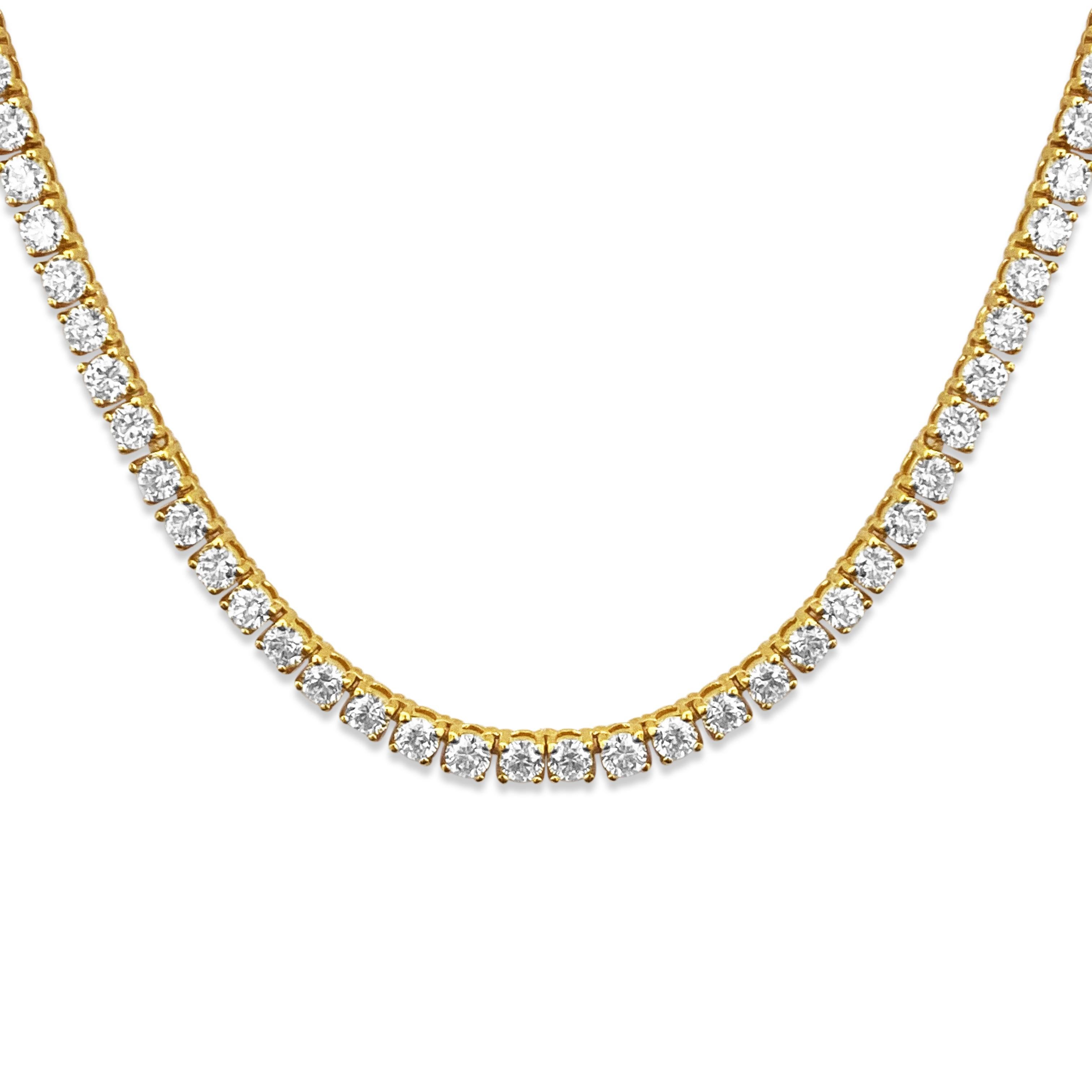 Contemporary 18 Carat VVS Diamond Tennis Necklace 14k Gold For Sale