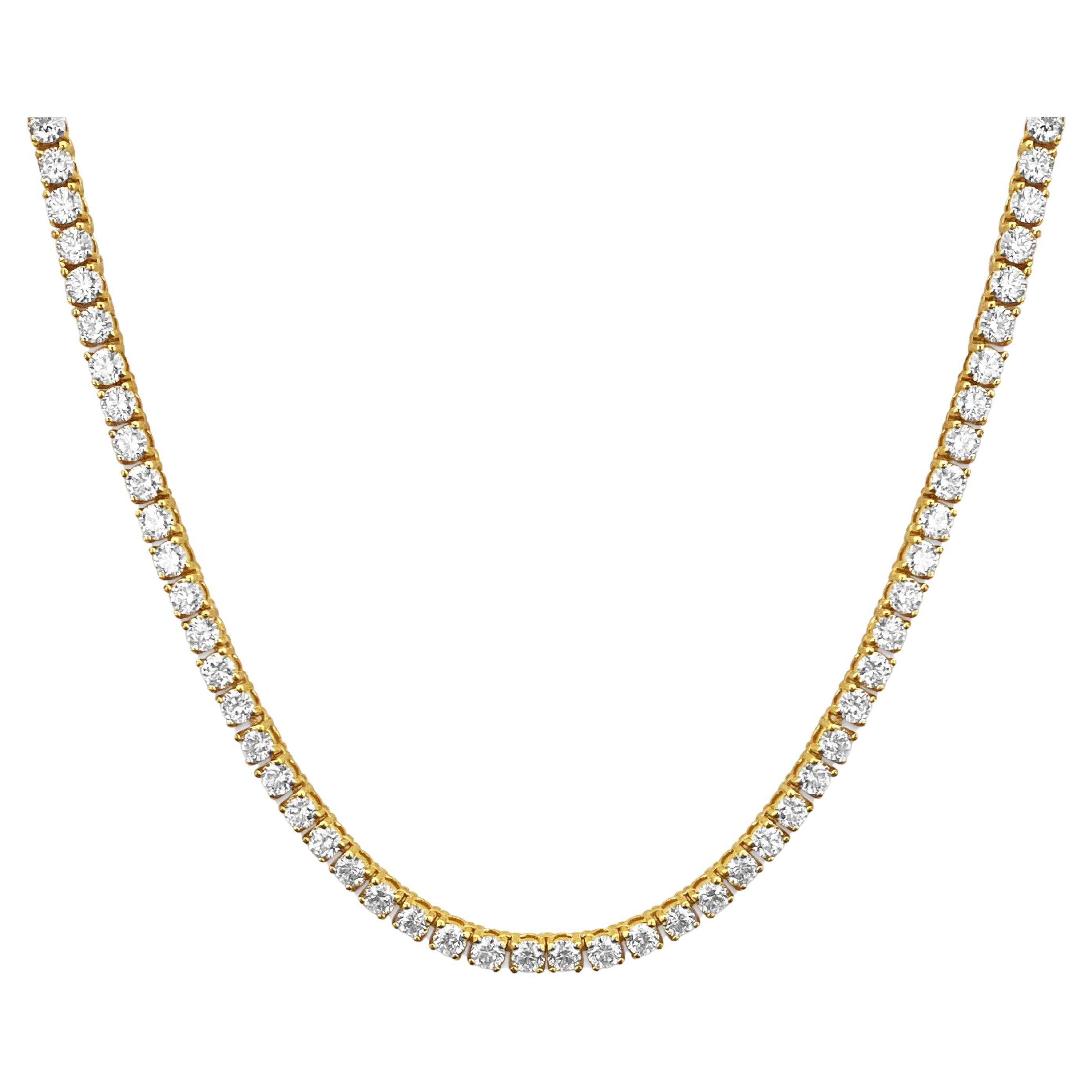 18 Carat VVS Diamond Tennis Necklace 14k Gold For Sale