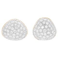 Vintage 18 Carat White and Yellow Gold Diamond Bombé Cluster Asymmetric Stud Earrings