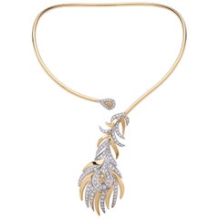 18 Carat White and Yellow Gold Round Cut Diamond Necklace