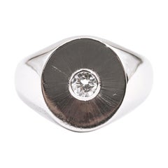 18 Carat White Gold 0.22 Carat Round Brilliant Cut Diamond Men's Signet Ring