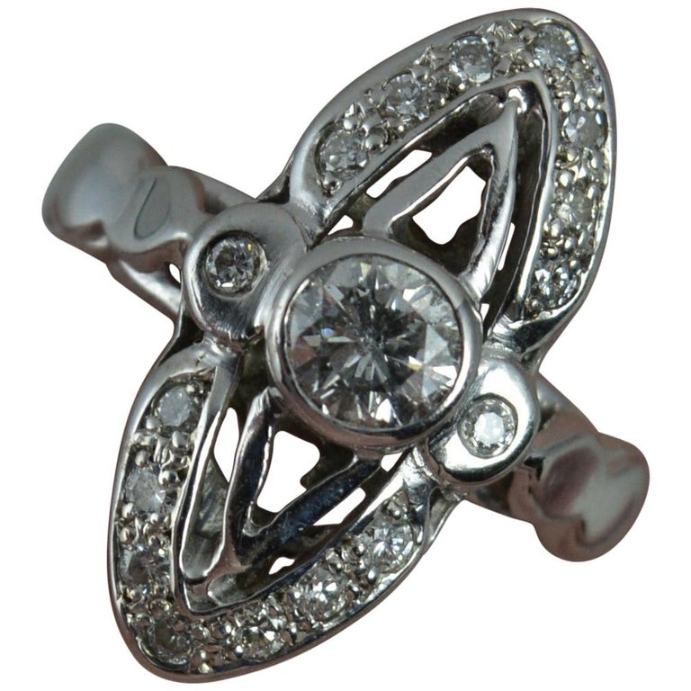 18 Carat White Gold 0 85 Carat Diamond Navette Cluster Ring For Sale At 1stdibs