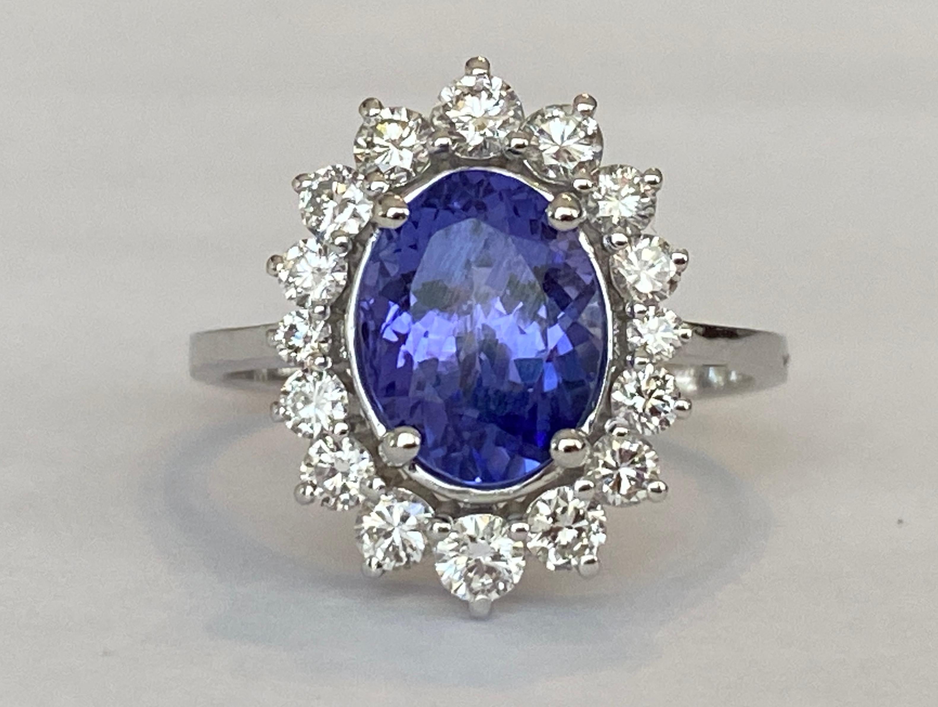 Contemporary ALGT Certified 18 Carat White Gold Tanzanite Diamond  Diana Cocktail Ring For Sale