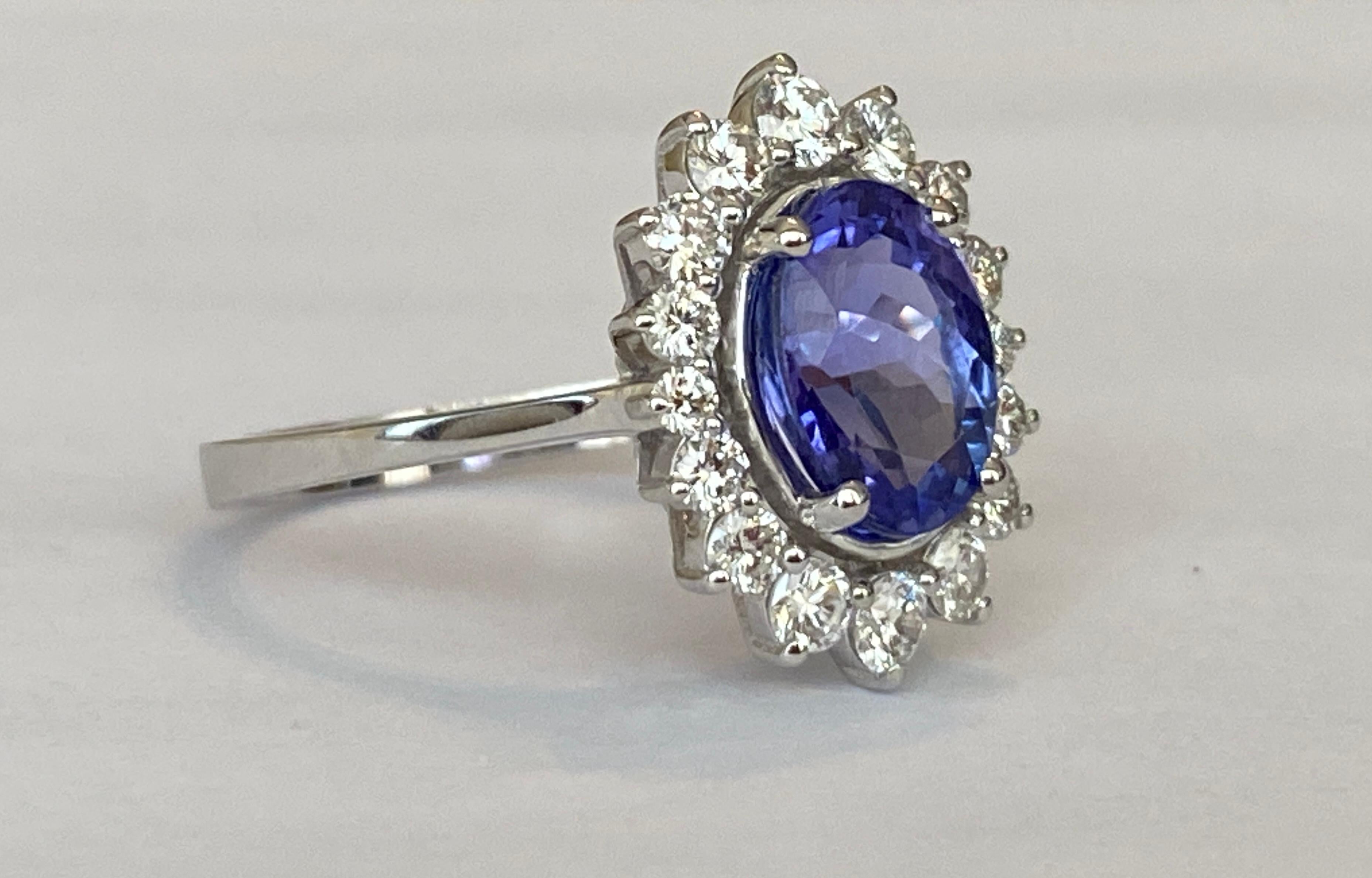 Women's or Men's ALGT Certified 18 Carat White Gold Tanzanite Diamond  Diana Cocktail Ring For Sale
