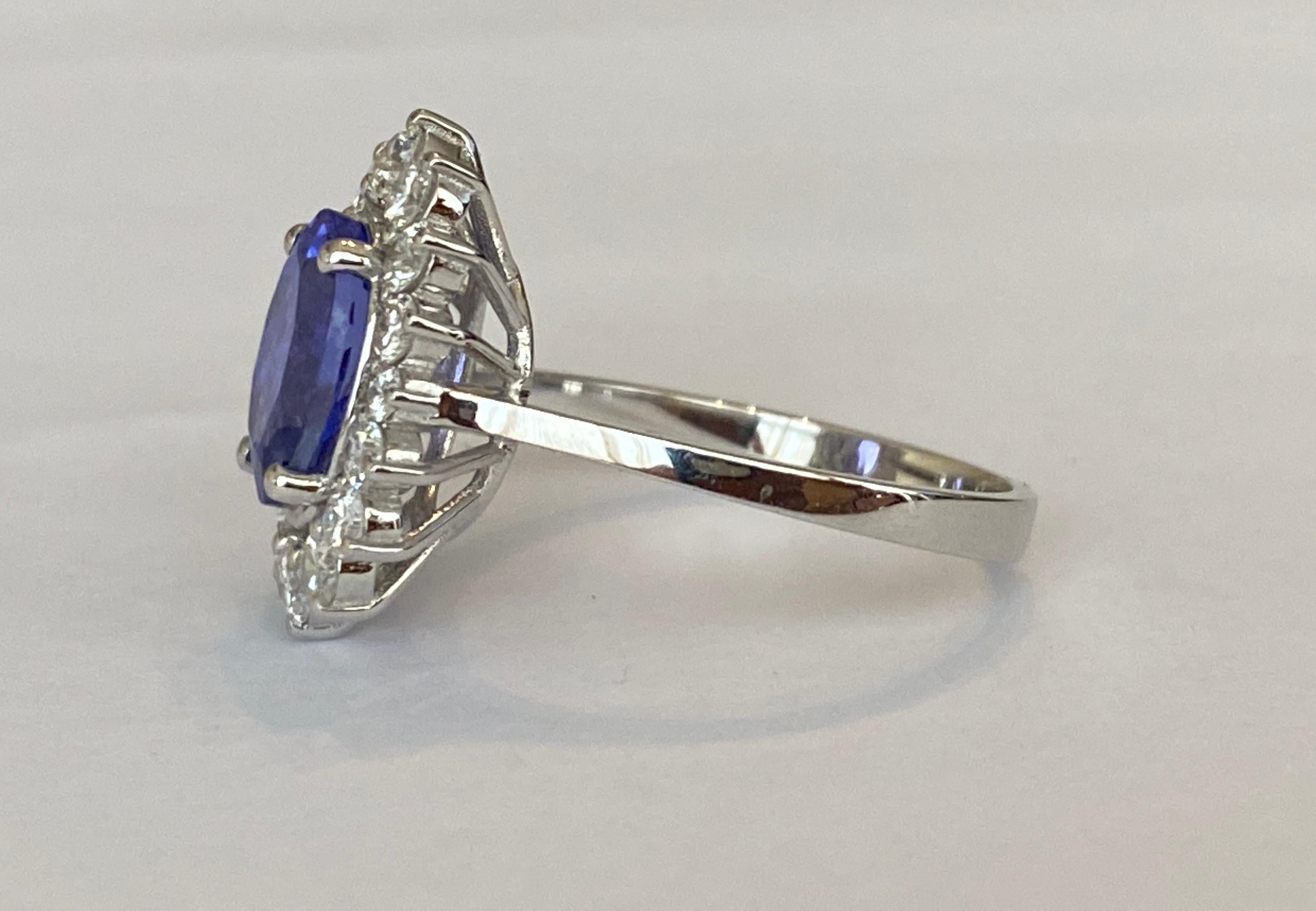 ALGT Certified 18 Carat White Gold Tanzanite Diamond  Diana Cocktail Ring For Sale 1