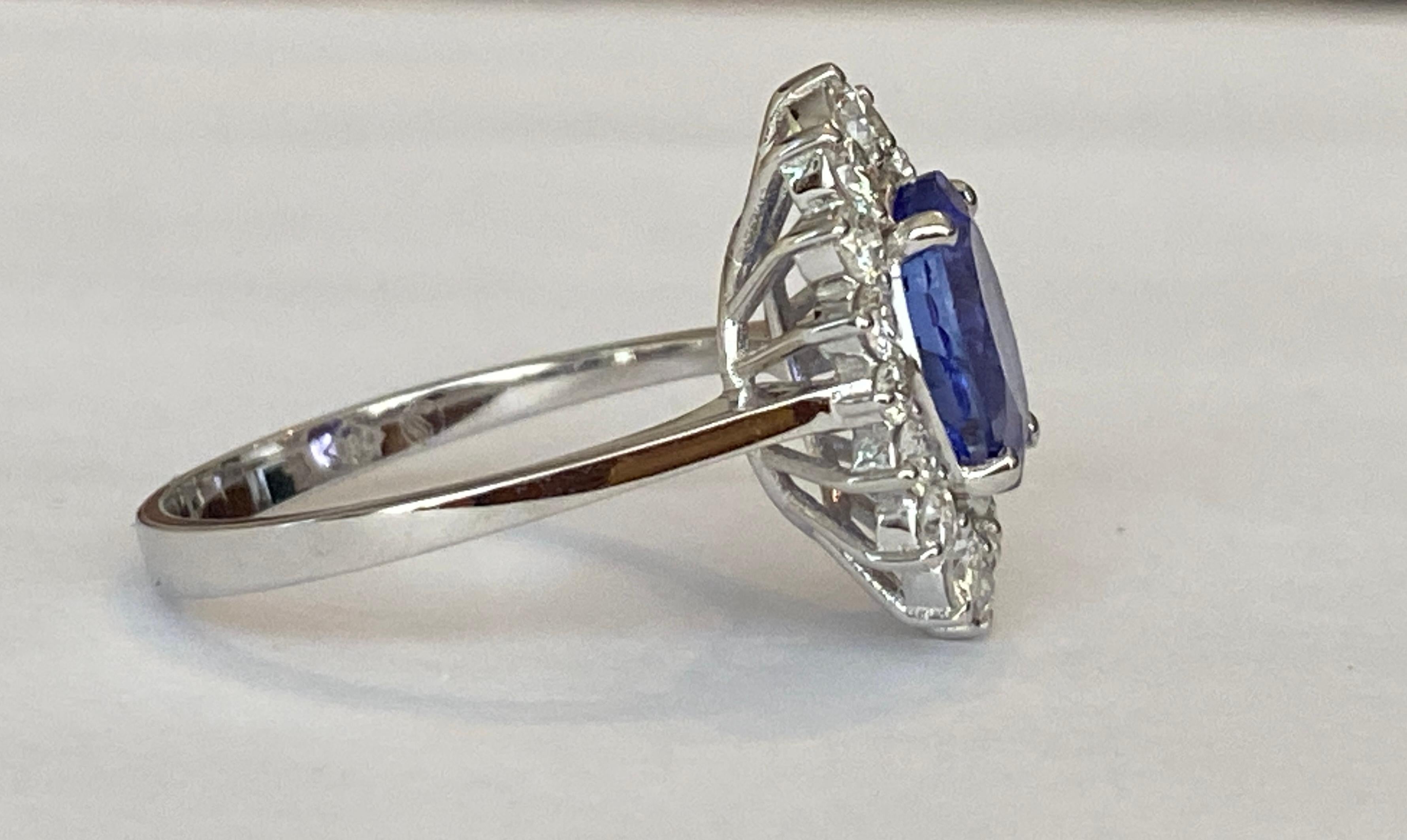 ALGT Certified 18 Carat White Gold Tanzanite Diamond  Diana Cocktail Ring For Sale 2