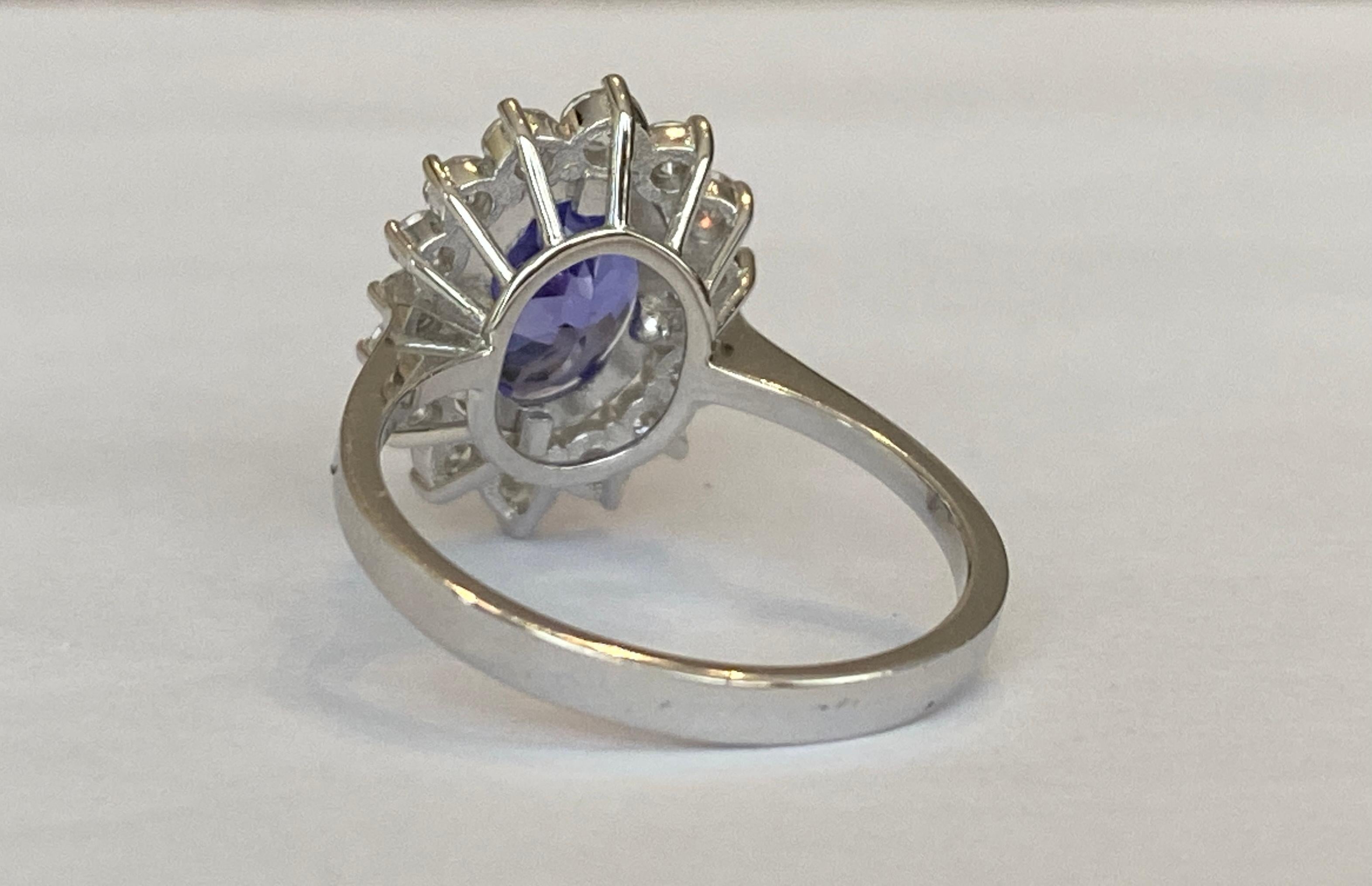 ALGT Certified 18 Carat White Gold Tanzanite Diamond  Diana Cocktail Ring For Sale 3