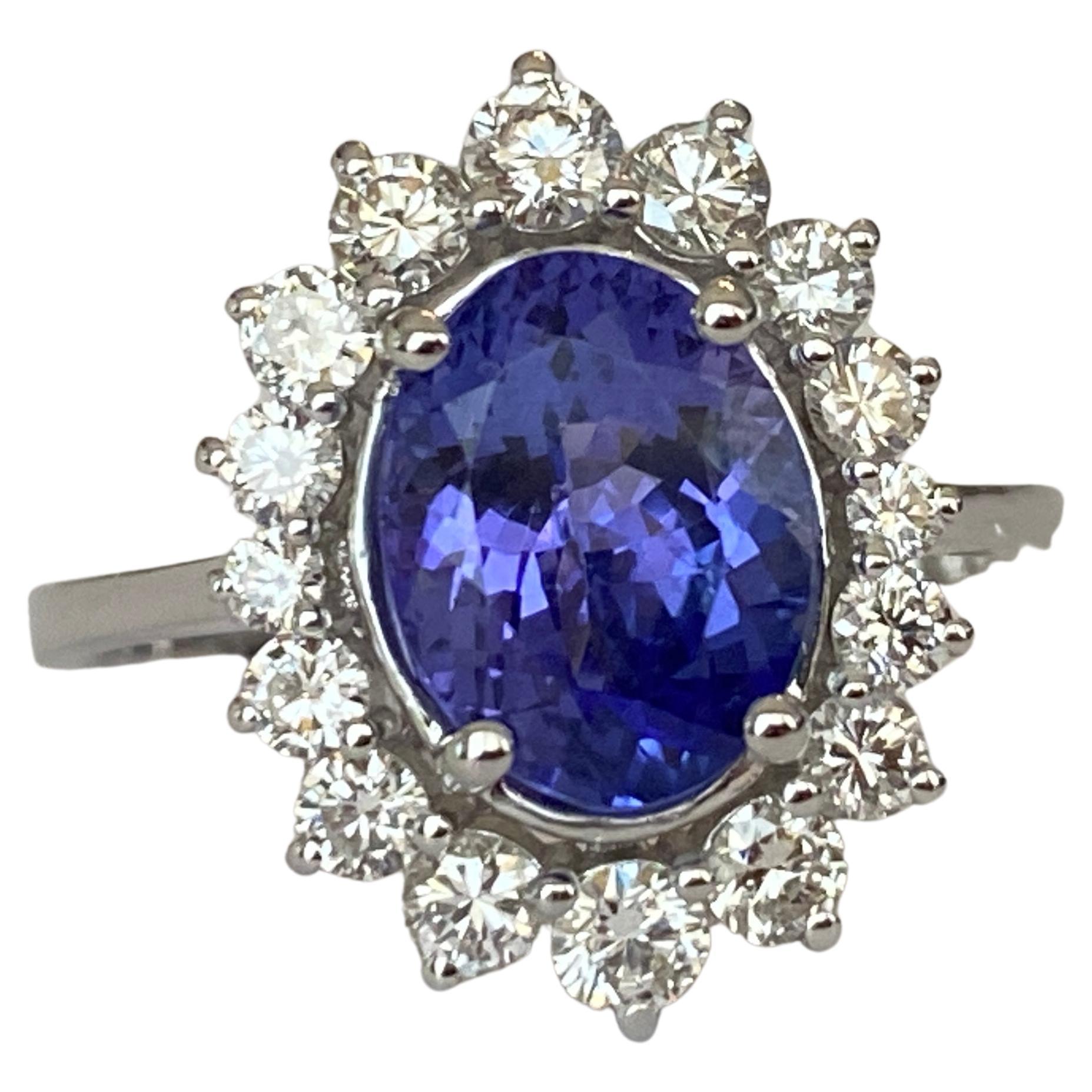 ALGT Certified 18 Carat White Gold Tanzanite Diamond  Diana Cocktail Ring For Sale