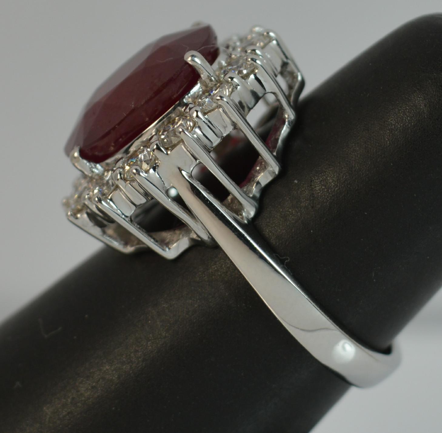 18 Carat White Gold 8.4 Carat Ruby and 1.50 Carat Diamond Cluster Ring In Excellent Condition In St Helens, GB