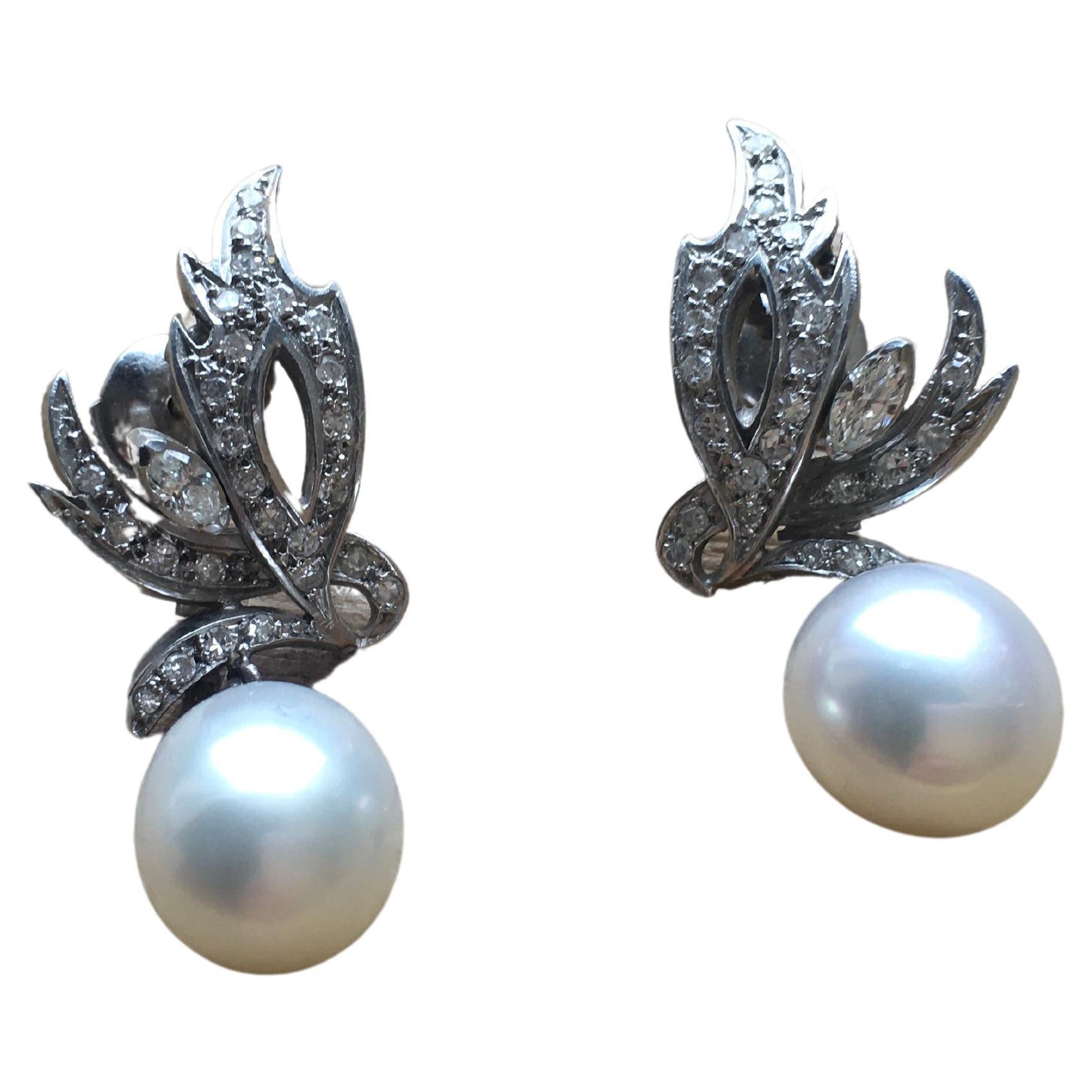 18 Carat White Gold Akoya Pearl and Diamond Drop Earrings with GIA Certificate For Sale