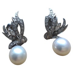 18 Carat White Gold Akoya Pearl and Diamond Drop Earrings with GIA Certificate