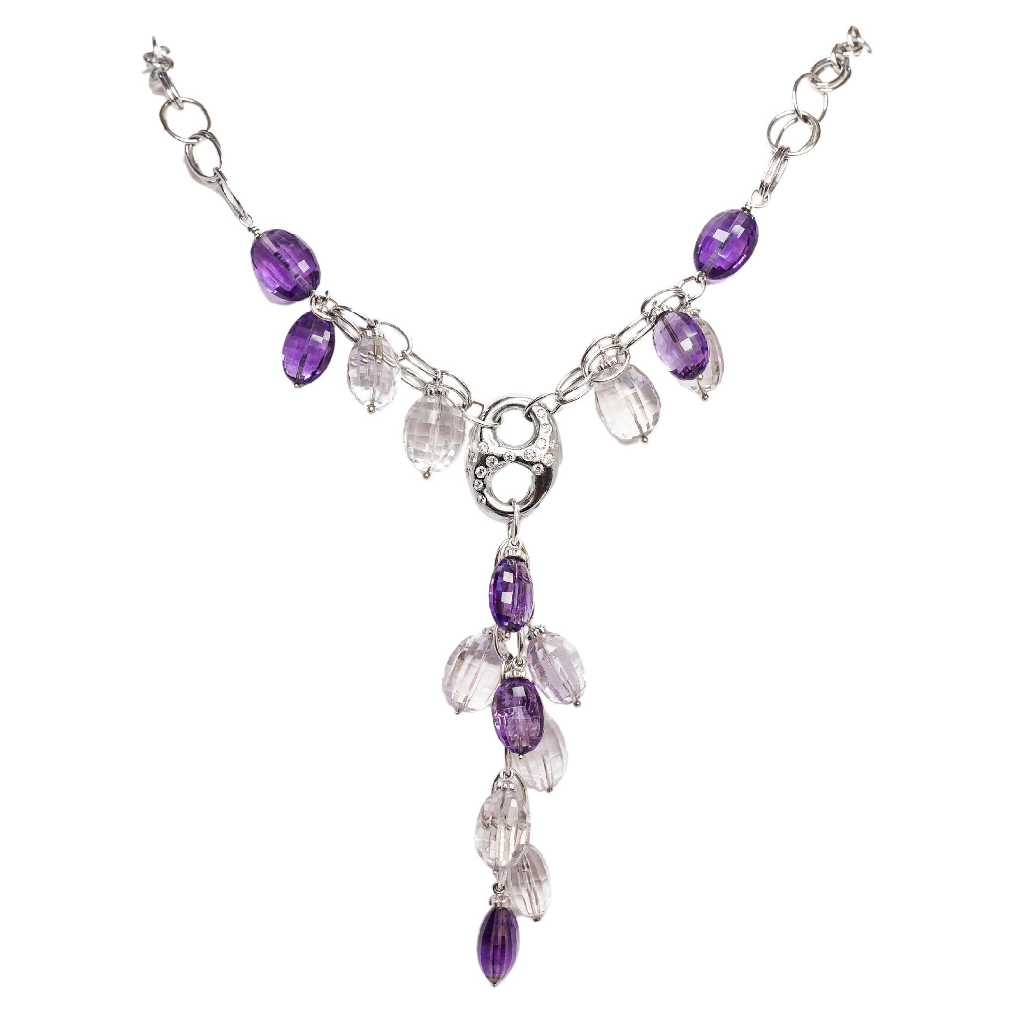 18 Karat Weißgold Amethyst Briolette Tropfen-Halskette