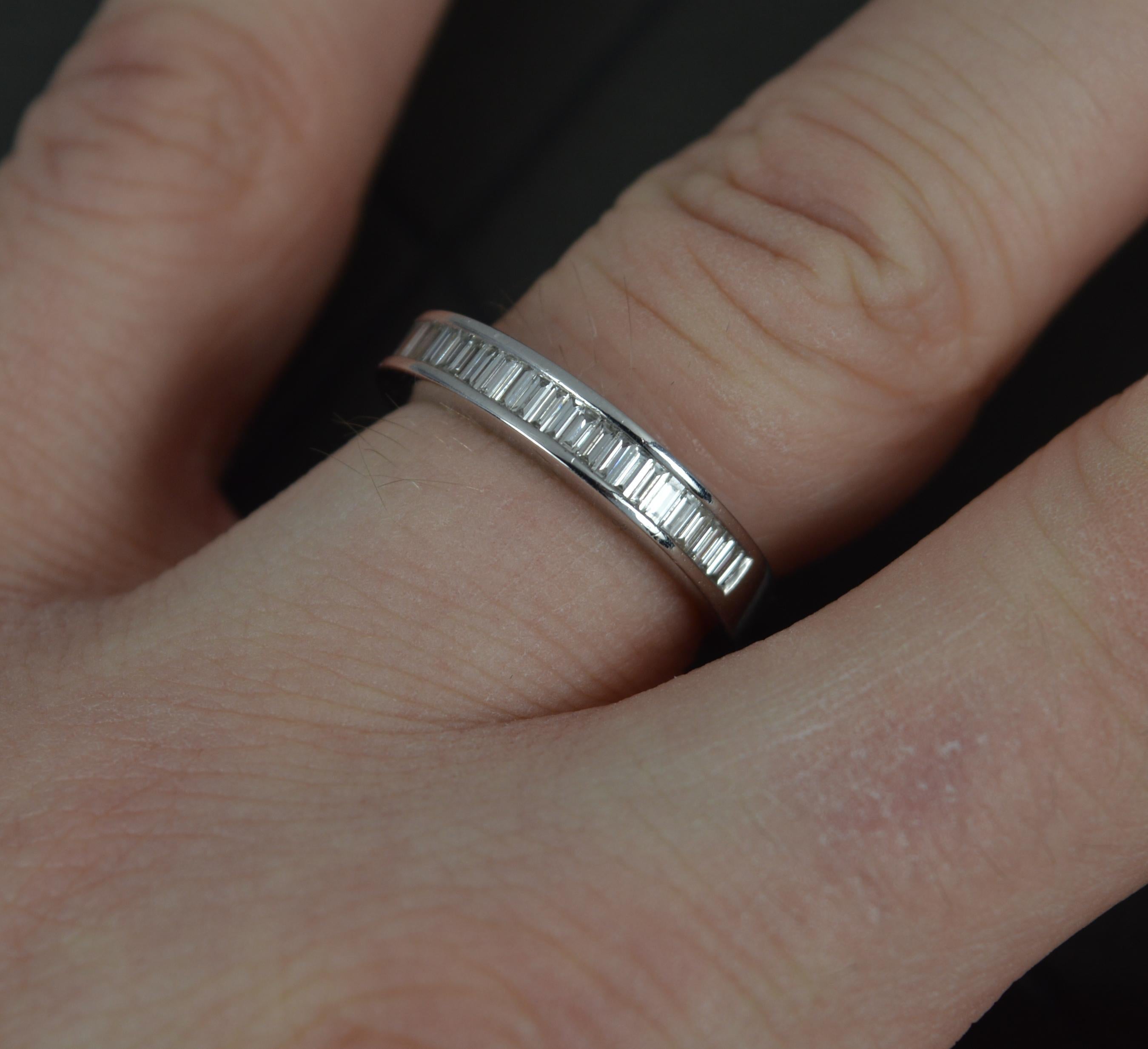 Baguette Cut 18 Carat White Gold and 0.44 Carat Diamond Half Eternity Stack Ring For Sale