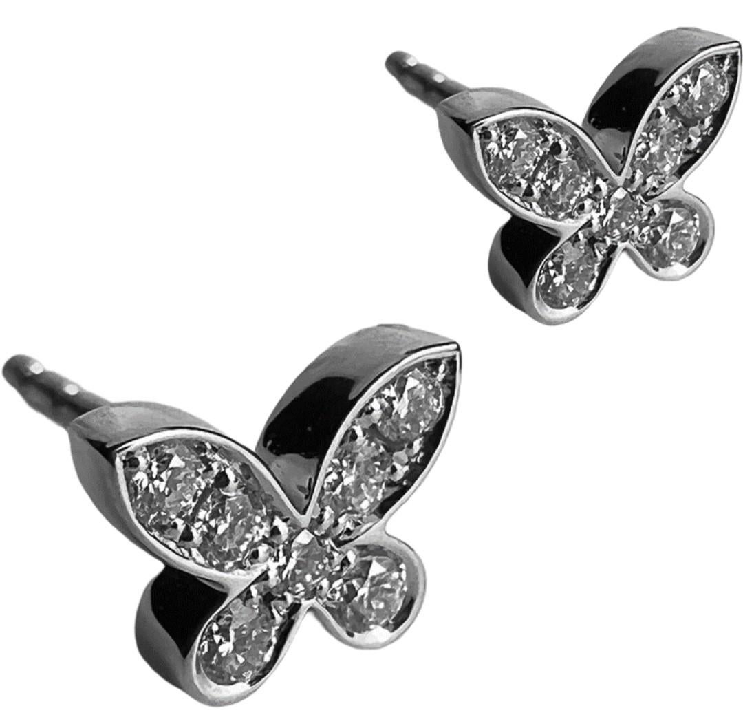 Contemporary Ekos Gem 18 Carat White Gold and Diamond Butterfly Stud Earrings For Sale