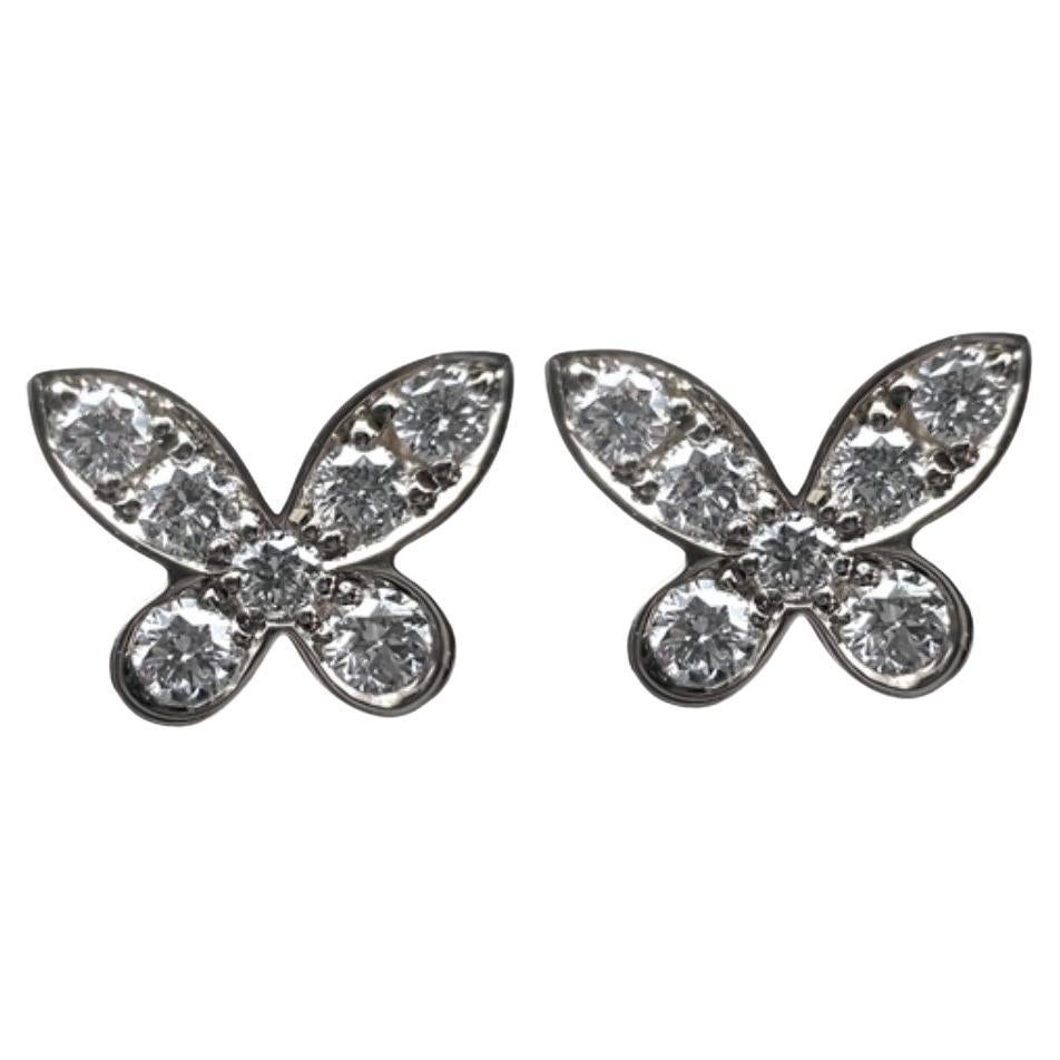 Ekos Gem 18 Carat White Gold and Diamond Butterfly Stud Earrings For Sale