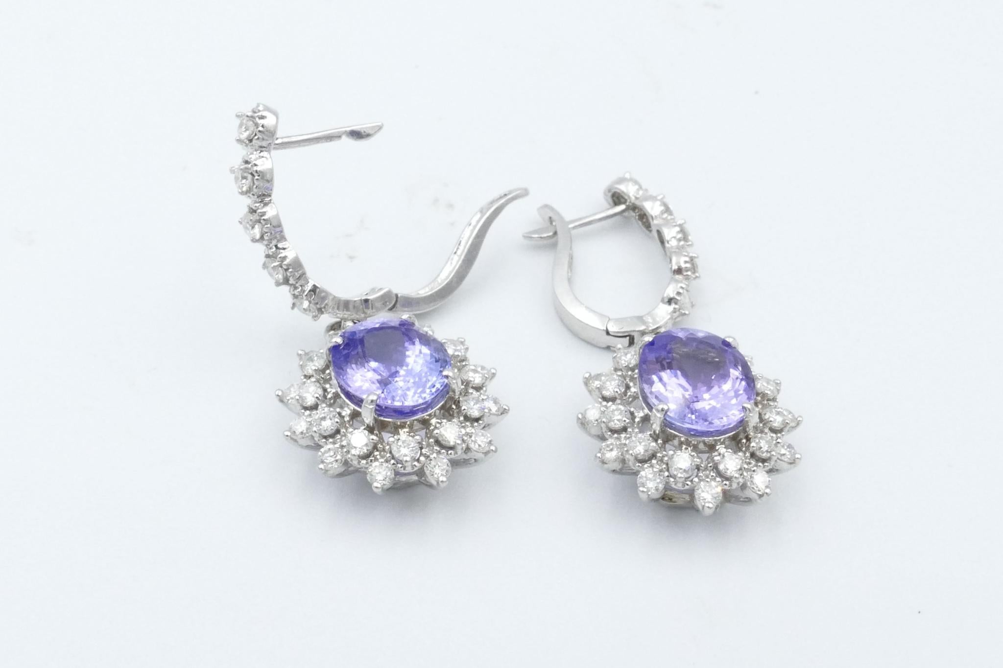 Round Cut 18 Carat White Gold and Tanzanite Drop Earrings