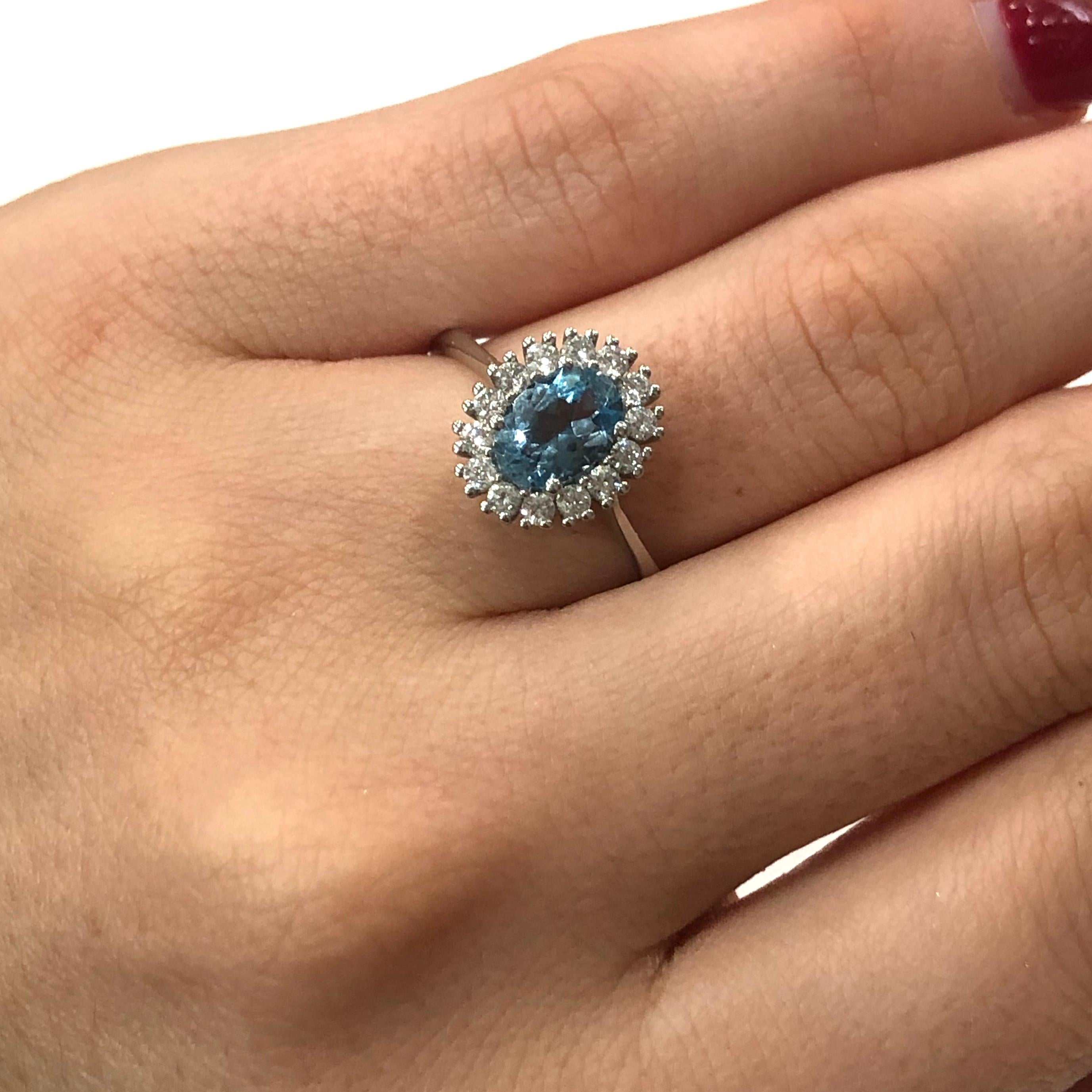 18 Carat White Gold Aquamarine and Diamond Cluster Ring In New Condition In Oxted, Surrey