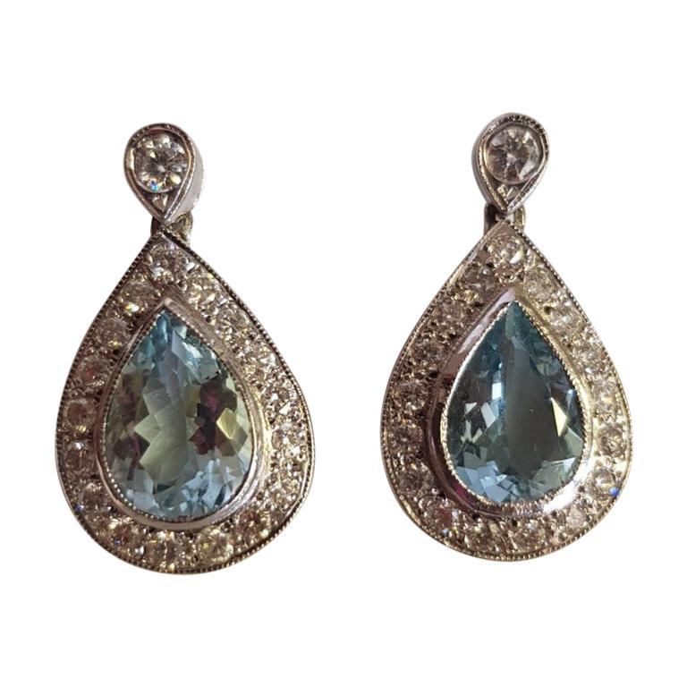 18 Carat White Gold Aquamarine and Diamond Earrings For Sale