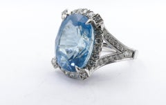 18 Carat White Gold Aquamarine and Diamond Large Cocktail Ring