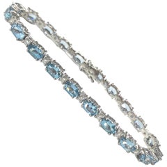 18 Carat White Gold Aquamarine and Diamond Line Bracelet