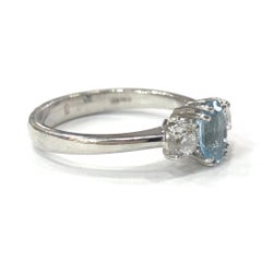 18 Carat White Gold Aquamarine and Diamond Three-Stone Ring