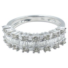18 Carat White Gold Baguette and Brilliant Cut Diamond Dress Ring or Wedder