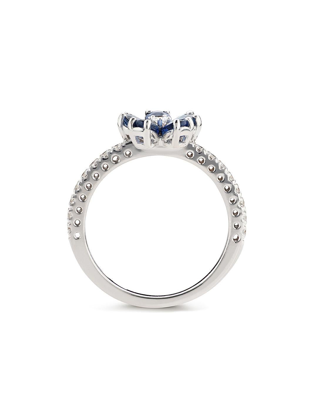 Contemporary 18 Carat White Gold, Blue Sapphire and Diamonds, Ring 