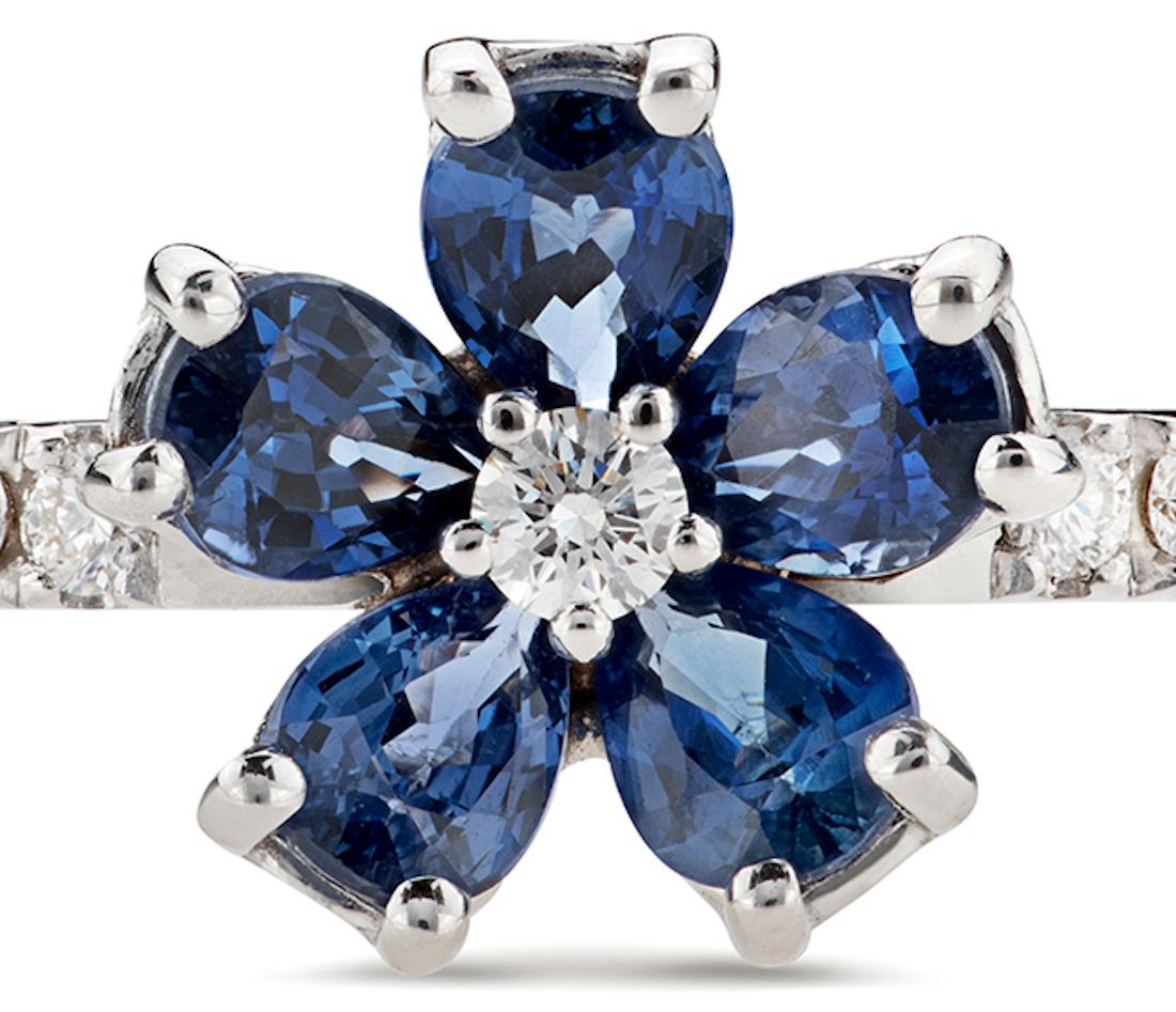 Brilliant Cut 18 Carat White Gold, Blue Sapphire and Diamonds, Ring 