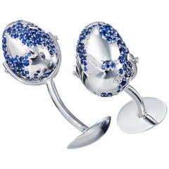 Boutons de manchette en or blanc 18 carats et saphir bleu Aenea Jewellery