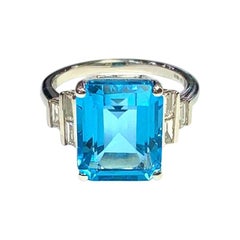 18 Carat White Gold Blue Topaz and Diamond Ring