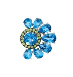 Chatila White Gold Blue Topaz and Peridot Flower Earrings