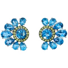 Chatila White Gold Blue Topaz and Peridot Flower Earrings
