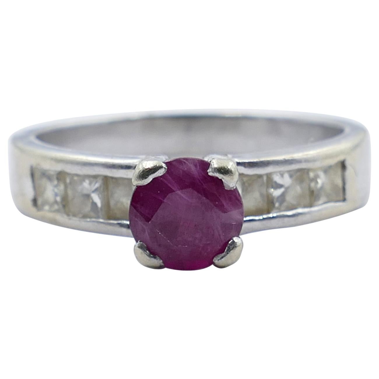 18 Carat White Gold Burmese Ruby and Diamond Ring For Sale