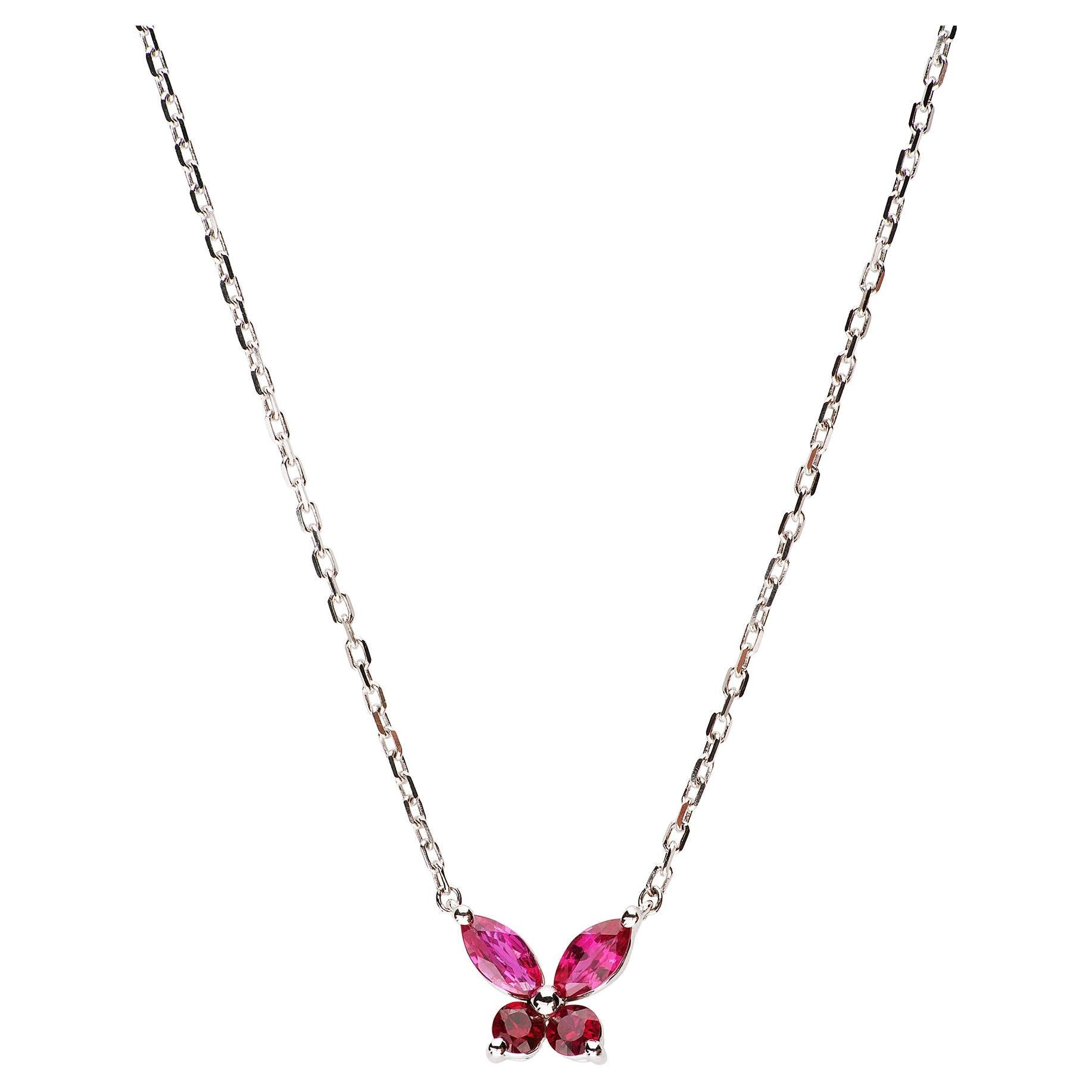 18 Carat White Gold, Butterfly Pendant Necklace with Rubies, Leonori Jewel For Sale