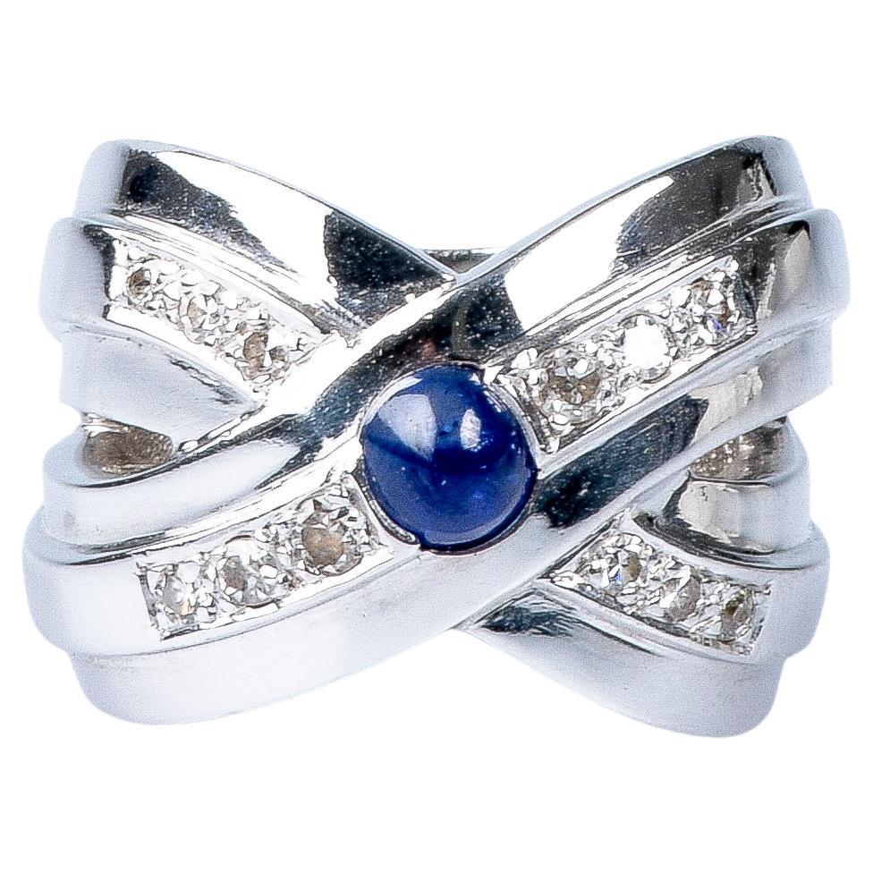 18 carat white gold Ceylon sapphire and diamonds ring  For Sale