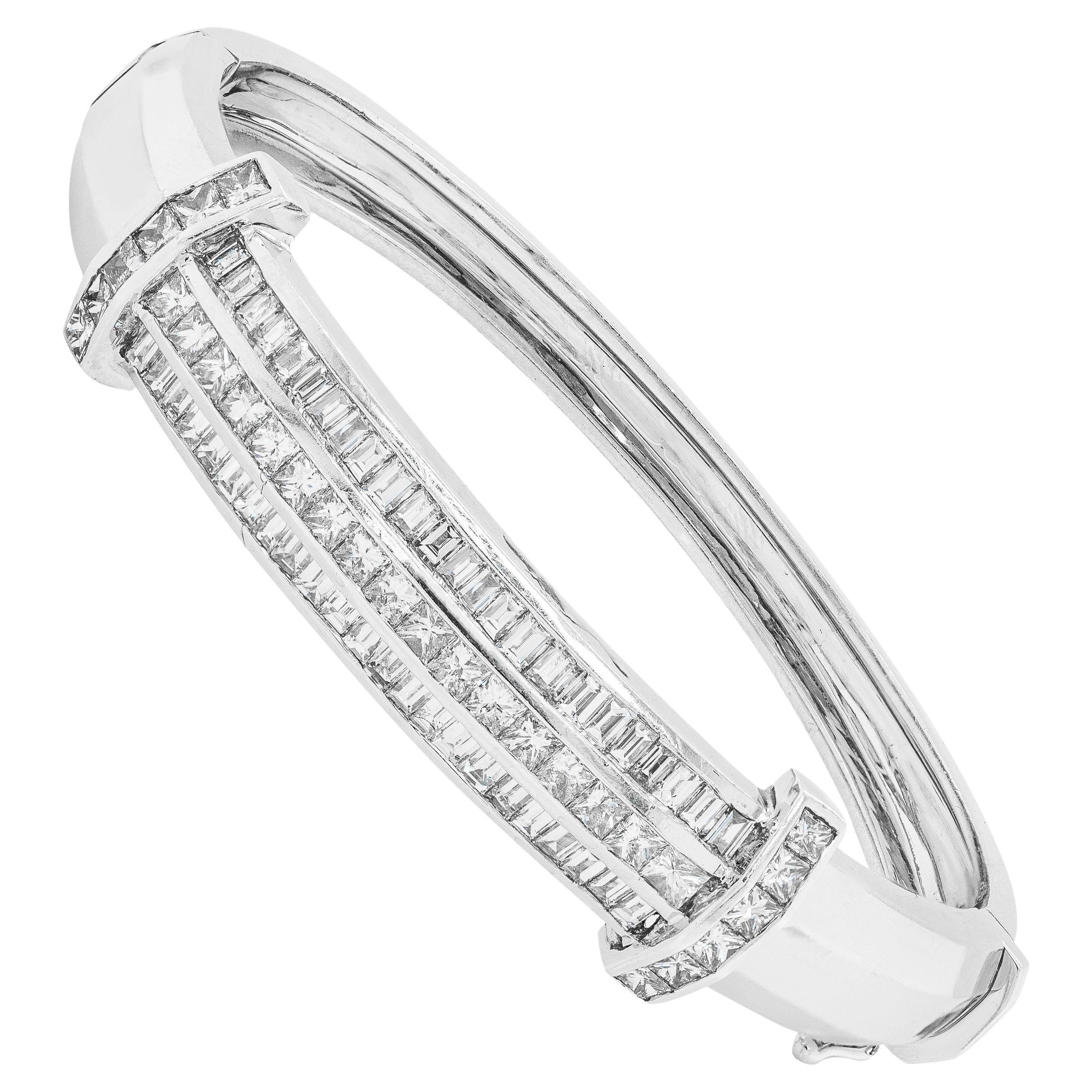 18 Carat White Gold Channel Set Diamond Multi-Row Bangle