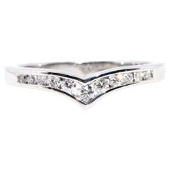 18 Carat White Gold Channel Set Round Brilliant Diamond Vintage Curved "V" Band