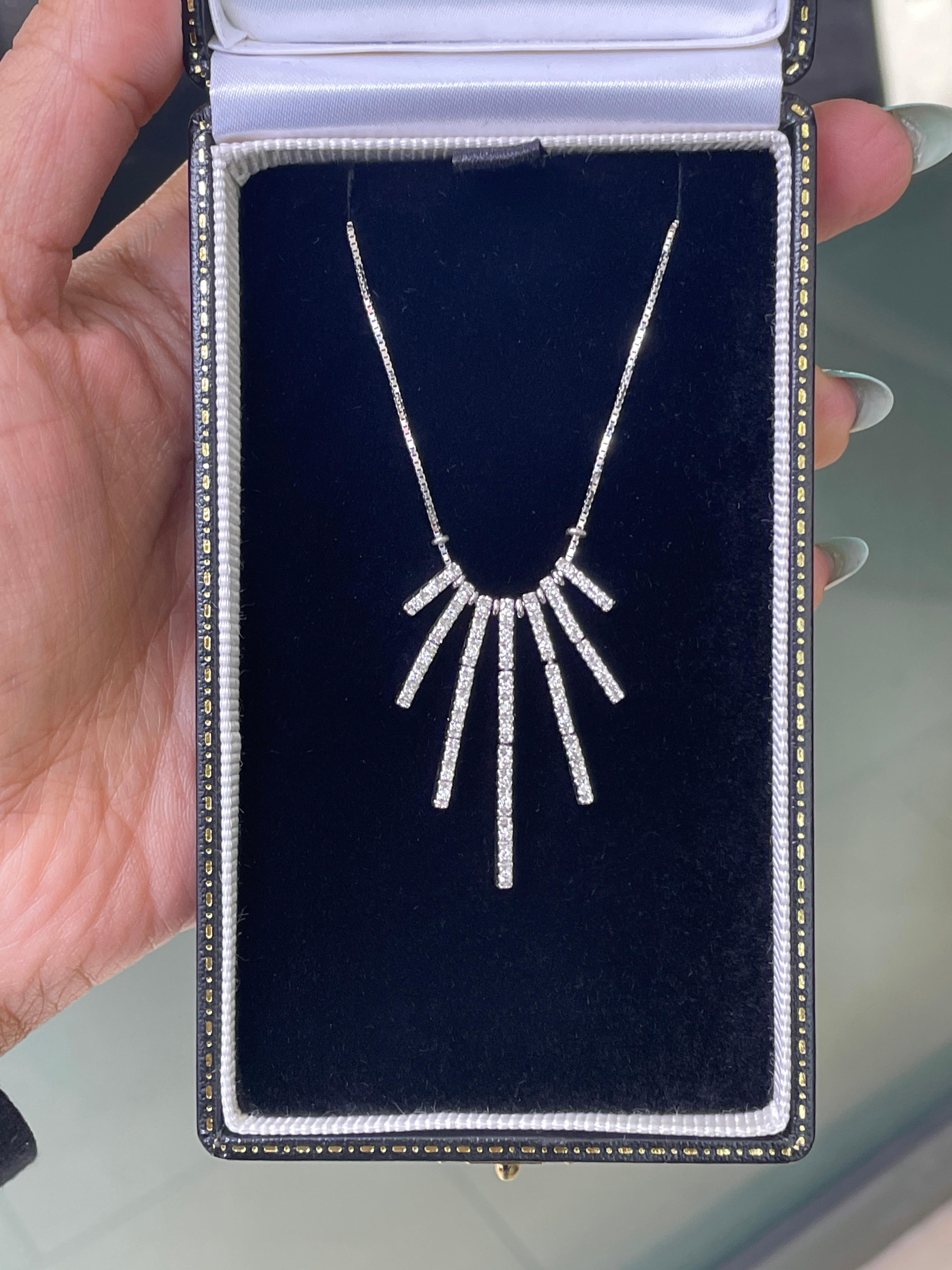 Modern 18 Carat White Gold Diamond Cascade Waterfall Necklace For Sale