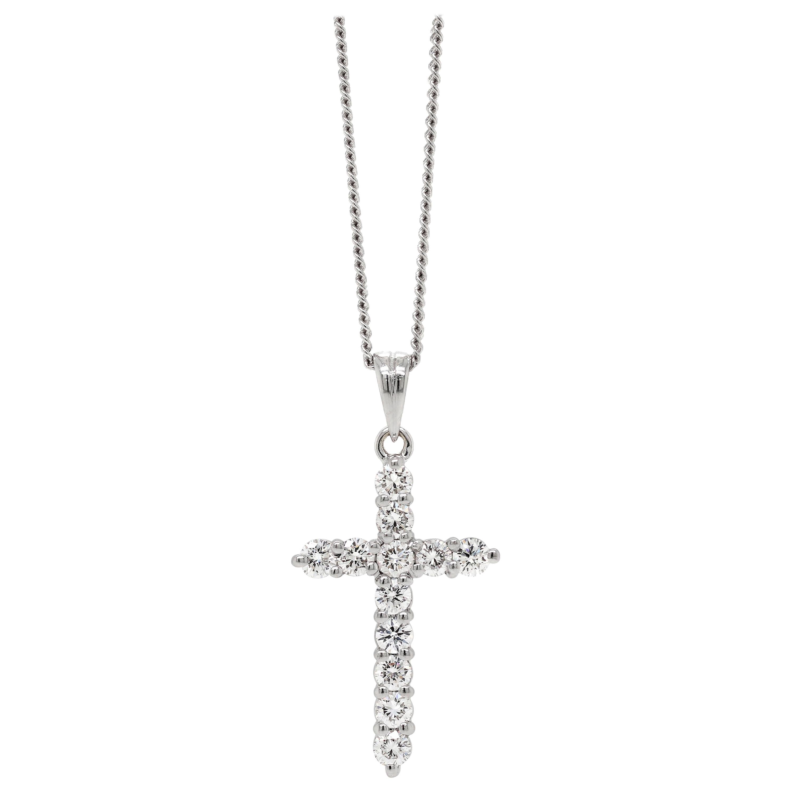 18 Carat White Gold Diamond Cross Pendant and Chain