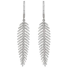 18 Carat White Gold Diamond Feather Drop Earrings