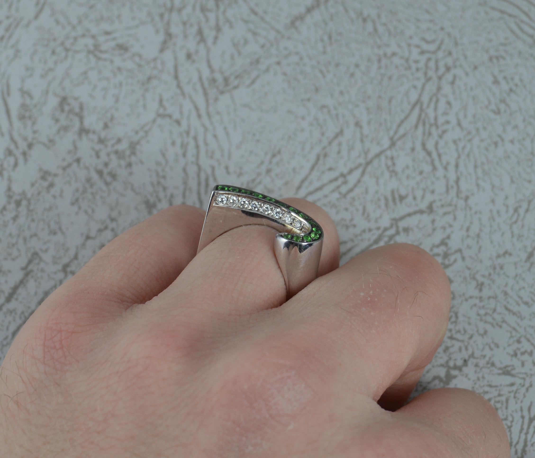 Contemporary 18 Carat White Gold Diamond and Green Garnet Band Ring
