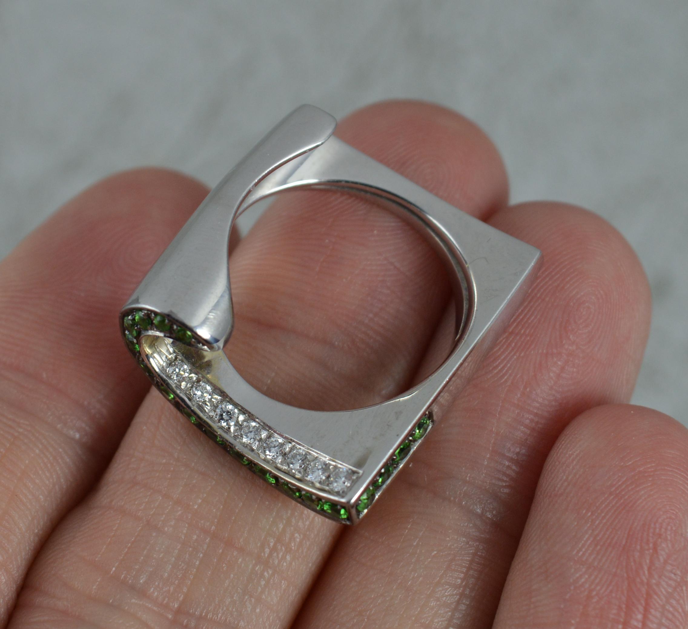 Women's 18 Carat White Gold Diamond and Green Garnet Band Ring