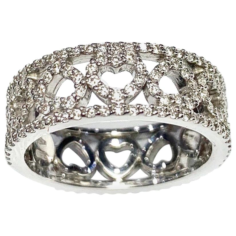 18 Carat White Gold Diamond Heart Band Wedding Ring For Sale