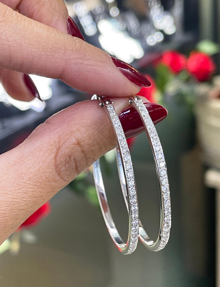 Brilliant Cut 18 Carat White Gold Diamond Set Hoop Earrings For Sale
