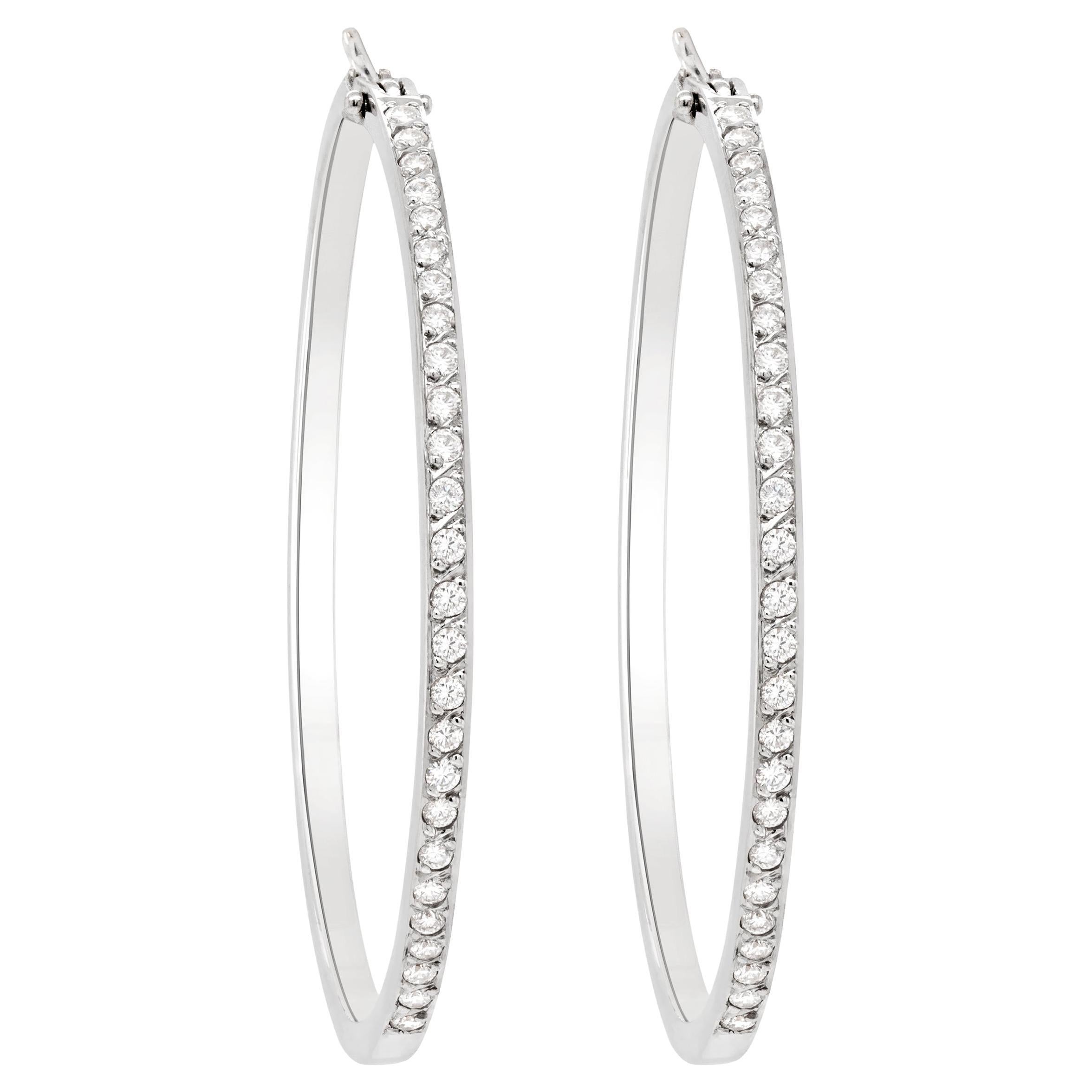 18 Carat White Gold Diamond Set Hoop Earrings
