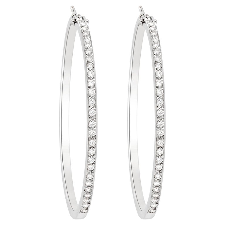 18 Carat White Gold Diamond Set Hoop Earrings For Sale