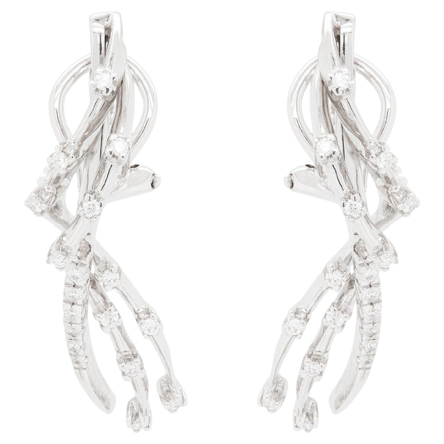18 Carat White Gold Diamond Spray Abstract Lever-Back Earrings