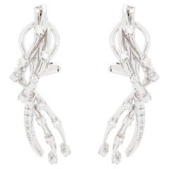 18 Carat White Gold Diamond Spray Abstract Lever-Back Earrings